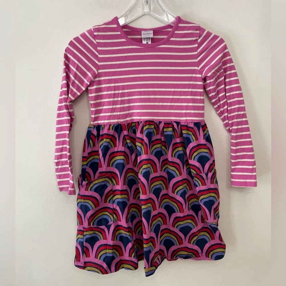 Hanna Andersson Mixie Playdress Long Sleeve Pockets Rainbow Dress Girls US 8